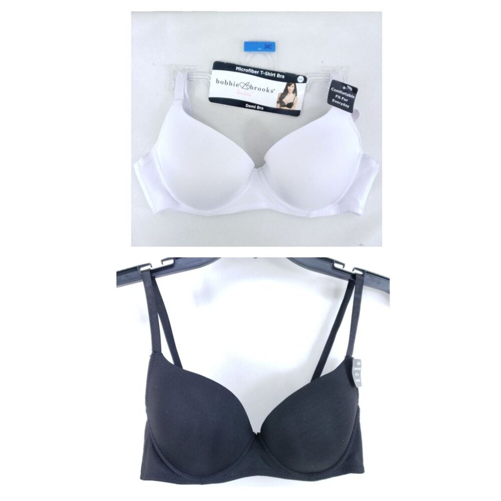 2 Bobbie Brooks Demi Tshirt Bras Size 34C Black White